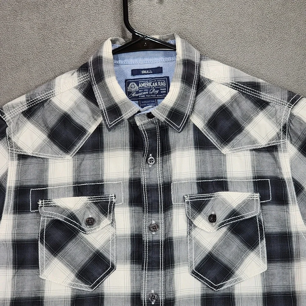 American Rag Cie‎ Button Up Shirts S Men Lot 2 Plaid Blue Black Cowboy Western